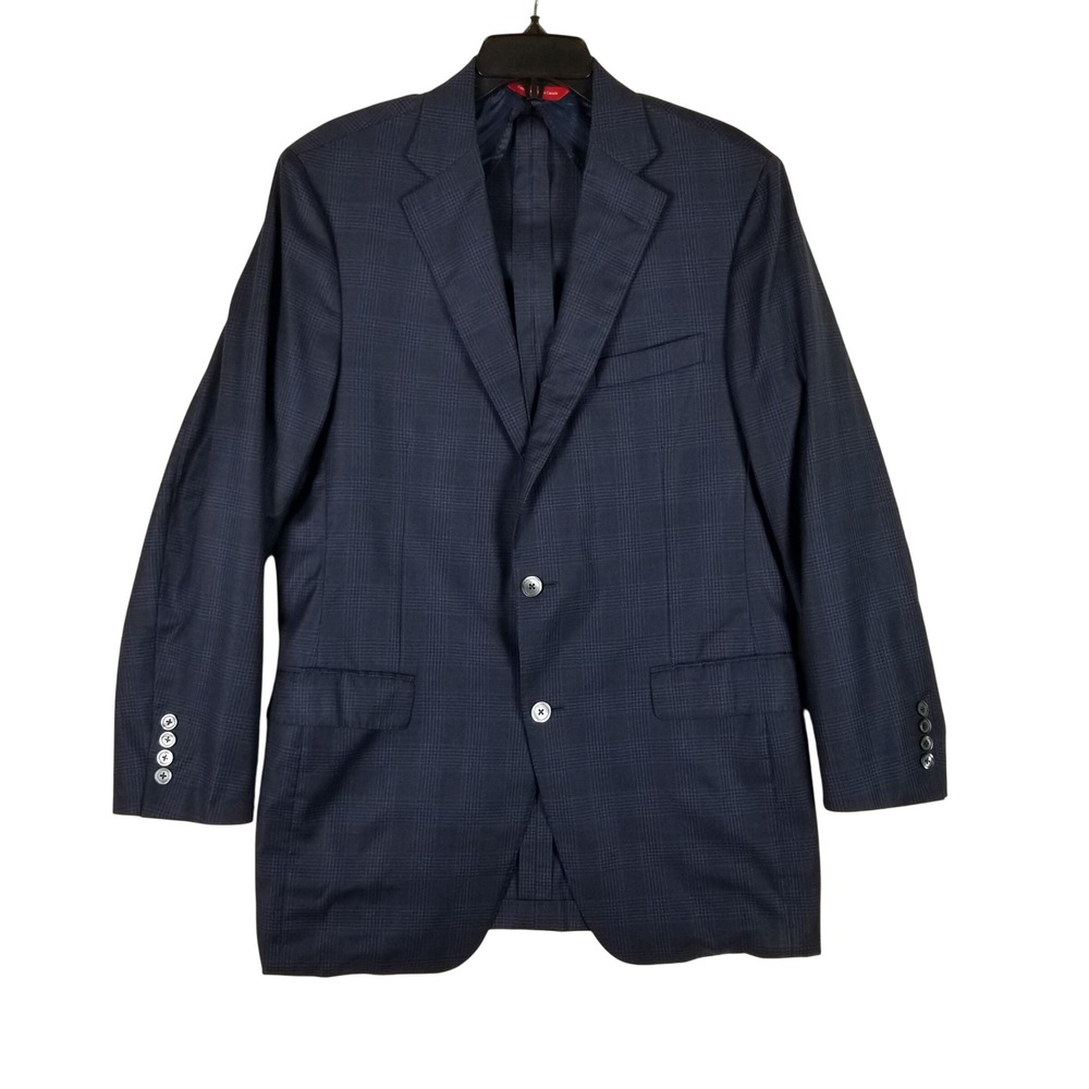 Samuelsohn Sport Coat Mens 42 Tall Navy Blue Plaid Super 130s Wool SB Gibson